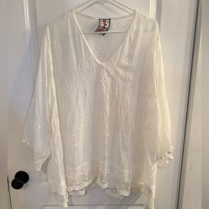 JOHNNY WAS Charming Embroidered Tunic White XXL 2X Plus Size Bohemian